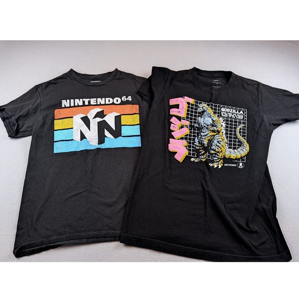 Nintendo 64 & Godzilla Kids Graphic T-Shirt Bundle Black Cotton Size S 2-Pack